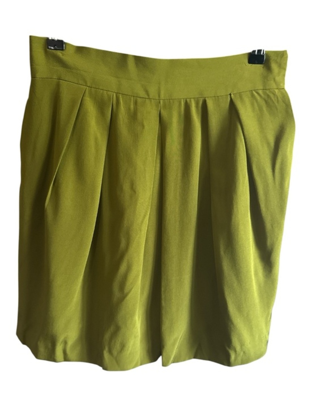 Tahari Olive Green Pleated A-Line Skirt 100% Silk Business Casual Preppy Office